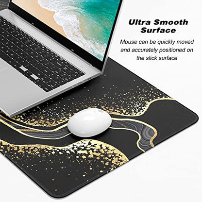 Extended Gaming Mouse Pad, XXL Large Desk Pad 30 x 14 Inch, Big Computer Keyboard Mousepad, Waterproof Mouse Mat with Stitched Edges and Non-Slip Base for Women Office Gaming, Black Marble - color: Black Marble