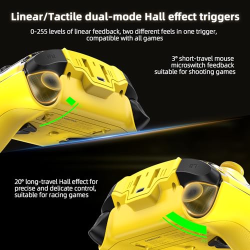 Voacle RG G01 Interactive Screen Wireless Gaming Controller Compatible with PC/Steam/Linux/Android/Switch/IOS 2.4G Wireless Bluetooth Controller Gamepad Hall Effect Triggers(Yellow) - color: Yellow