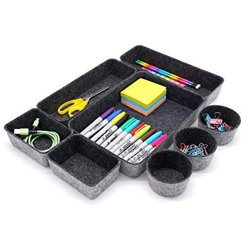 Welaxy Office supplies Drawer organizers tray storage bins drawers dividers storage bin Pack-8 gift for men (Charcoal) - color: Charcoal