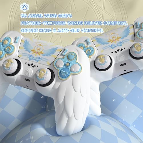 PlayVital Magic Wings Protective Silicone Cover Skin for ps5 Controller – Soft Anti-Slip Grip Protector Case for ps5 Controller with Thumbstick Caps & Stickers, Charging Station Compatible - White - color: White