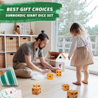SunNordic Giant Dice Yard Game – 6 Large Wooden Outdoor Dice Set with Scoreboard & Portable Collapsible Bucket – Classic Backyard Lawn Game for Adults, Kids & Family