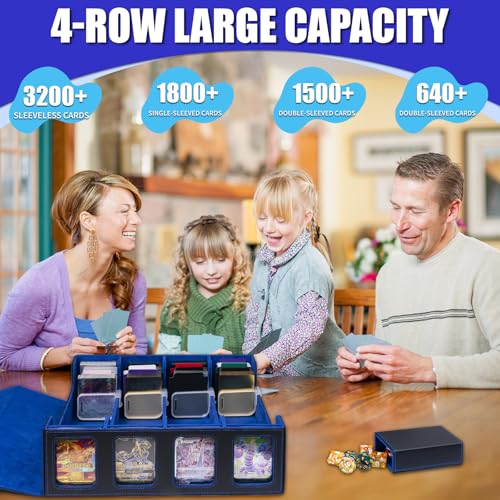 3200+ MTG Commander Deck Box with Window Dice Tray, Organizer with 4 Card Sleeves & 30 Dividers, Black Blue - color: Black-Blue