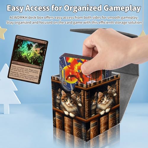 Card Deck Box for MTG Commander,Collectible Trading Storage Box Fits 120+ Single Sleeved Cards Magnetic Case PU Leather for Magic Commander TCG CCG MTG,Cute Cat Bookshelf - color: Cute Cat Bookshelf