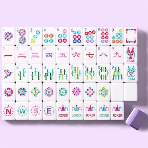 American Mahjong Tile Set, 160 Purple 4 Layer Mah Jong GameTiles with Tile Bag, Gift-Ready Storage Box, 4 Dice with Pouch, Mahjong Travel Tiles Set, Western Mah Jongg, Majong, Majiang - color: Purple