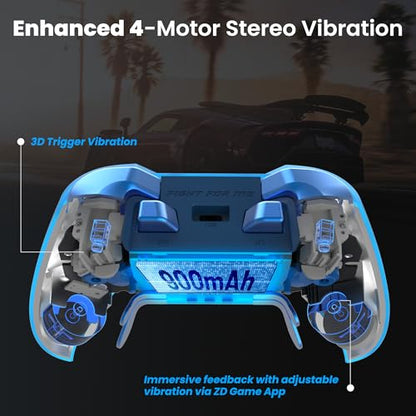 ZD O+ Excellence Wireless PC Controller – Modular Design, Hall Effect Joysticks, Remappable Buttons, RGB & Audio Jack for Switch/Switch2, PC, Android, iOS & Steam (Clear Blue) - color: Clear Blue