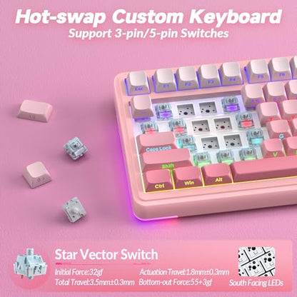 AULA S75 PRO Wireless Mechanical Keyboard with Screen&Knob, Tri-Mode Hot Swappable Gaming Keyboard 75%, Pre-lubed Switches, RGB Backlit, Side Printed PBT Keycaps, Creamy Sounding Pink Keyboards - color: Gradient Pink