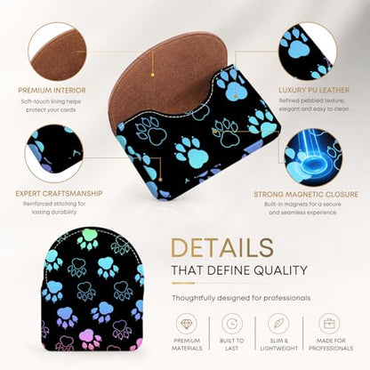 Business Card Holder，PU Leather Business Card Case for Purse，Pocket Travel Name Card Case Holder Wallet for Men Gift，Portable Magnetic Business Card Carrier Dog Paw - color: Dog Paw