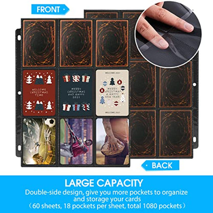 1080 Pockets Baseball Card Sleeves, JIQEZNL Premium 9 Pocket Card Sleeves Binder Sheets for 3 Ring Binder, Double Side Trading Card Protector Pages for Pokemon, Yugioh, Sport, Football Card Collector - size: 60 Sheets