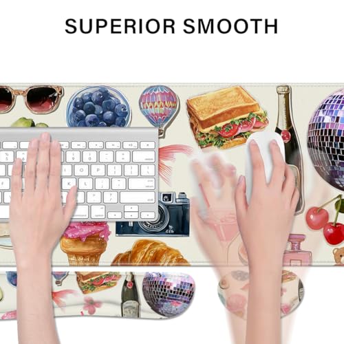 Desk Pad and Keyboard Wrist Rest, Large Mouse Pad + Keyboard Pad+Mouse Wrist Support, Non-Slip Desk Mat Protector for Office, Home 31.5×11.8 Inches Pink Girly - color: Pink Girly
