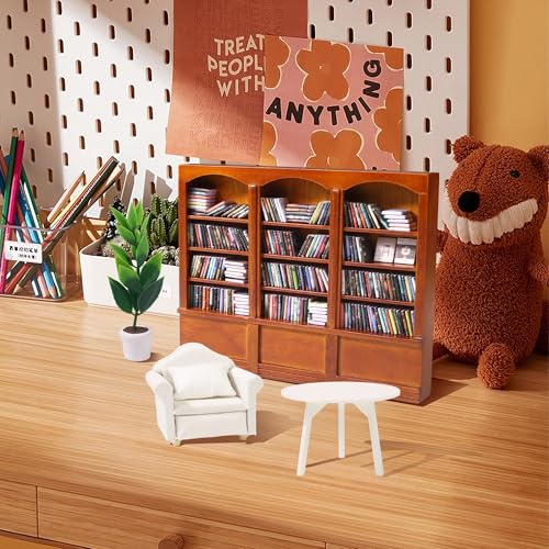 Mini Bookshelf with 240pcs Mini Books Sofa Desk Plant Dollhouse Bookshelf | Tiny Small Bookshelf Dollhouse Decor Shake Away Your Anxiety for Book Lovers Gift Home Room Office - style: Mini Books with Big Bookshelf