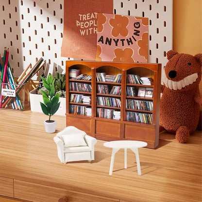 Mini Bookshelf with 240pcs Mini Books Sofa Desk Plant Dollhouse Bookshelf | Tiny Small Bookshelf Dollhouse Decor Shake Away Your Anxiety for Book Lovers Gift Home Room Office - style: Mini Books with Big Bookshelf