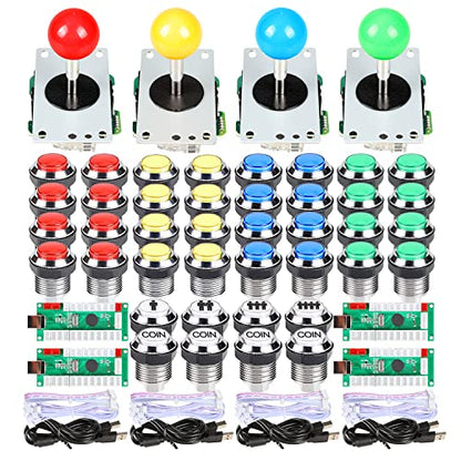 EG STARTS 4 Player LED Arcade DIY Kit USB MAME PC Game DIY & Raspberry Pi Retro Controller DIY Including 4x Arcade Joystick, 40x LED Chrome Arcade Buttons 4x Zero Delay USB Encoder