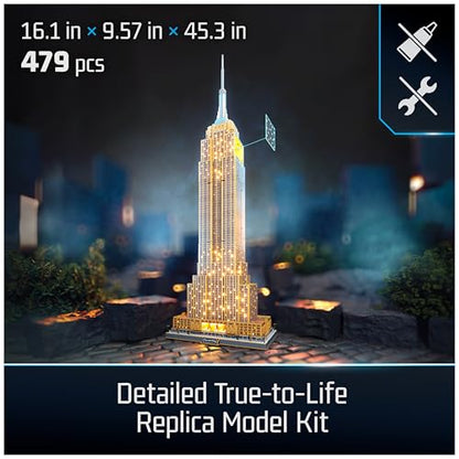 4D Build Empire State Building Replica 3D Puzzle Model Kit for Adults | 479 Premium EPS Foam Pieces, No Glue or Tools Required, Home Decor Collectible Figure for Display, Screen-Free Hobby Ages 12+