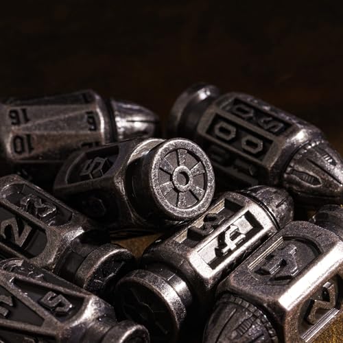 UDIXI Metal DND Bullet Dice Set, 7PCS D&D Bullet Polyhedral Dice Set Nickel | Cool Design, Magazines Container and PU Leather Bag, for Dungeons and Dragons Role Playing Games and Tabletop Games RPG - color: Silver