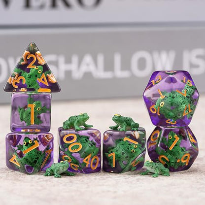 DND Resin Dice Set, Polyhedral D&D Frog Dice Inclusion Dice for Dungeons and Dragons MTG RPG (Frog) - color: Frog