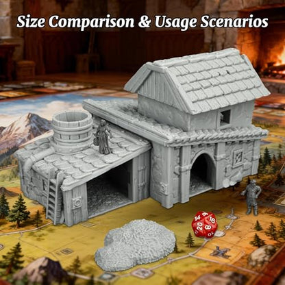 AUSPDICE Tabletop RPG Terrain, 25mm Medieval Village Fantasy Building | 1:64 Unpainted Gable Roof Residence, DND Terrain for Dungeons and Dragons, TTRPG Campaigns, Wargame Map Props-AF1124F - color: Af1124f Medieval Village F