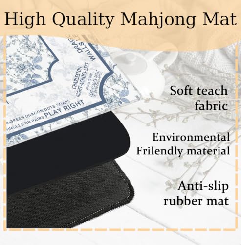 Blue Chinoiserie Floral Mahjong Mat 31.5 x 31.5 Inch, Blue and White Flower Chinese Non-Slip Noise Reduction Mahjong Table Mat for American Mah Jong Poker Card Board Games Dominoes - color: Blue Flower
