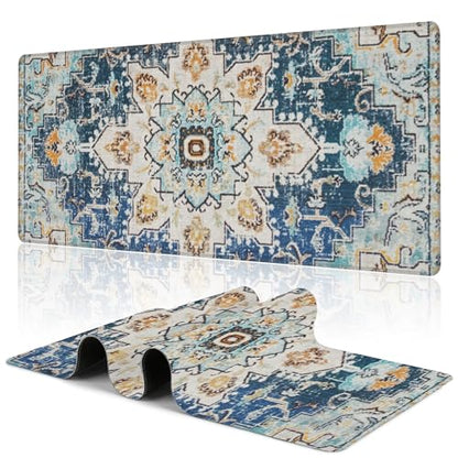 Desk Mat,Bohemian Textile Rug Texture Mouse Pad,31.5""X15.7"" Large Desk Pad with Stitched Edge Non-Slip Base Keyboard Big Mouse Pad for Office Home Work Gaming, WDQ-D10 - color: Colorful Geometry Knitwear Rug
