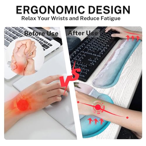 Britimes Blue Turquoise Ocean Keyboard Mouse Pad Set Beach Summer 4in1 Large Mousepad+Keyboard Wrist Rest+Mouse Wrist Rest+Coaster Ergonomic Design for Home Office Computer 35.4x15.7 inches - color: Blue Turquoise Ocean