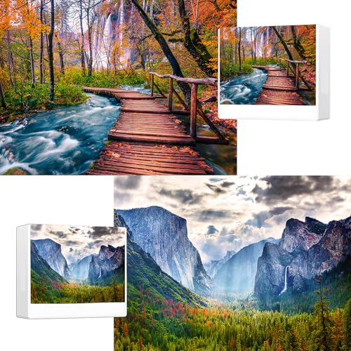 Jigsaw Puzzles for Adults, 2 Pack Puzzles for Adults 1000 Pieces, Yosemite National Park & Wooden Long Bridge in Plitvice National Park, Gifts for Women &Mom - color: Yosemite National & Wooden Long Bridge