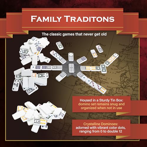 Continuum Games Family Traditions Double 12 Dominoes Tin, Crystalline Dominoes