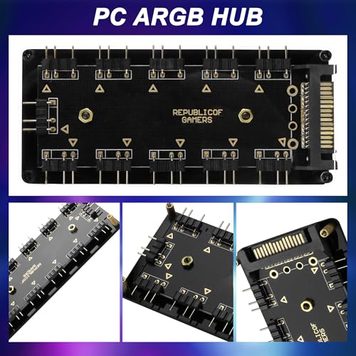 MEIRIYFA 5V 3핀 ARGB 스플리터 허브, 1~10방향 LED 팬 허브 컨트롤러, 50CM 연장 코드/SATA 전원 연장 케이블 어댑터 포함, PC ARGB 팬 쿨러용