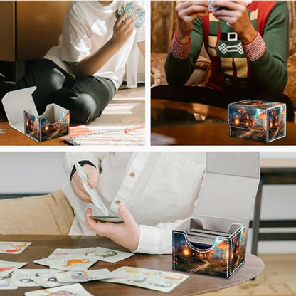 DEGDFSGR Card Game Storage Box for TCG MTG Commander Deck Box Organizer Trading Card Case Magnetic Closure Creative Pattern Up to 200 Cards, A Magical Mushroom Village - color: A Magical Mushroom Village