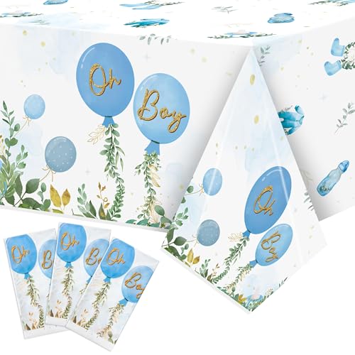 Baby Shower Party Tablecloths - 3Pcs Watercolor Blue Birthday Party Table Cover Decorations, Oh Boy Themed Rectangular Plastic Disposable Table Cloth for Baby Boys Birthday Gender Reveal Supplies - color: Baby Boy