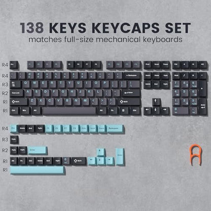 dagaladoo Double Shot PBT keycaps Set, Cherry Profile Keyboard Keycaps | Retro key caps full size,Custom keycaps for 60% 65% 75% 100% Cherry-MX switch Mechanical Keyboard(Grey/Blue) - color: Dark Grey/Blue