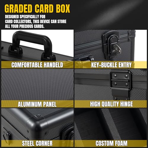 Graded Card Storage Box – Aluminum Alloy Trading Cards Case Holds 55+ Graded Cards, Sports Card Storage Box with Lock, Fits PSA, CSG, BGS (Small Black) - color: 2 Row-Black