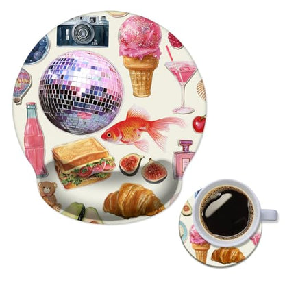 Mouse Pad with Wrist Support, Ergonomic Mouse Pad with Memory Foam Wrist Rest Cushion, Non-Slip Rubber Base Gaming Mice Pad for Home Office Computer Laptop,Girly Stickers - color: Girly Stickers
