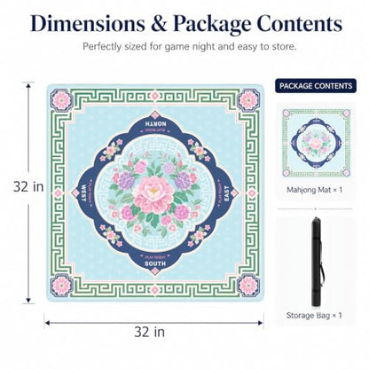 Peony Floral Mahjong Mat,Non Slip American Mah Jongg Table Mat | 32in soft neoprene mah jongg mat reduces tile noise protects tabletops & packs easily for game nights or a thoughtful gift - color: 016