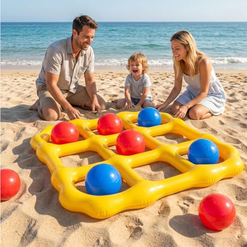 Tic-Tac-Toe Pool Toys Game Set, Giant Inflatable Floating Board Set with 10 Balls, Pool Toys Party Game for Kids Adults Teens, Summer Water Party Backyard Beach Yard Field Day Outdoor Activities | 53.5-Inch Floating Board • 10 Balls + Pump • 2–10 Players