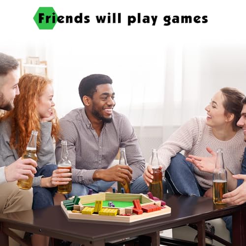 MNYUN Shut The Box Game Large for 6 Players, 15 inch Wooden Board Table Math Game with 16 Dice and Instructions, Classics Close The Box Board Game - size: 14.99 INCH