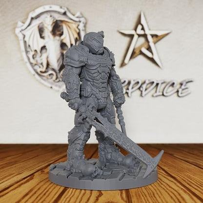 AUSPDICE 32mm Sci-Fi Unpainted Miniature, Power Armor Soldier, AS324 | Heroic Human Combat Figure with Full Helmet and Sword for Tabletop RPG Gaming, Miniature Games, TTRPGs and RPG Accessories