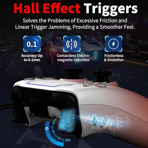 NBCP for PlayStation 5 Wired Game Controller,Compatible With PS5, PS4,PC and Steam Gamepads,Dual Vibration and Hall Effect Triggers,6-Axis Gyroscope,Turbo Function and 3.5mm Headphone Jack - color: Rose Gold