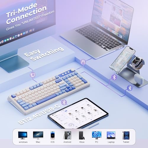 AULA 99 Key Purple Keyboard, Wireless Gaming Keyboard with Number Pad | RGB Backlit,Programmable,Creamy Sounding,Tri-Mode BT/2.4GHz/USB-C,2000mAh Membrane Keyboard,Thocky Computer Keyboards - color: Purple-Beige