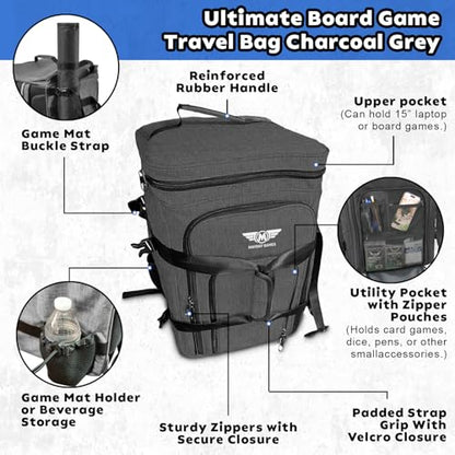 Ultimate Board Game Travel Bag – Durable Storage Case for Up to 10 Games, Water-Resistant, Adjustable Strap & Handles – Perfect for Game Nights, Conventions & Tournaments (Parent) (Charcoal Grey) - color: Charcoal Grey