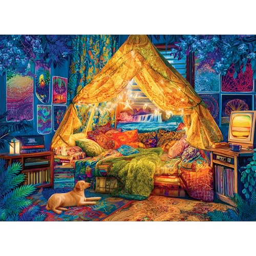 500 Piece Puzzles for Adults, Warm Indoor Cabin Jigsaw Puzzles 500 Piece | Dreamy Tent Blankets Themed Art Puzzles 500 Piece for Teens Adults Seniors, Dog Puppy Animal Jigsaw Puzzle, Toy Game Gift - color: Dreamy Tent