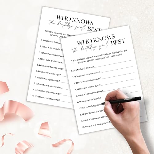 Birthday Party Games, Who Knows Her Best, 25 Pcs Card Set for Guests, Fun Birthday Game for Teen Adults – A05 - color: Who Knows Her Best