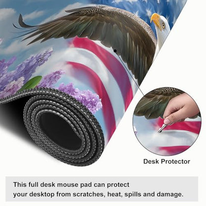Mouse Pad, Large Anti-Slip with Stitched Edges Desk Mat Desktop Laptop Computer Desk Keyboard Mat,Table Protector Blotter Mat (Flowers and Eagles, 31.5" x 11.8") - color: Flowers and Eagles, size: 31.5" x 11.8"
