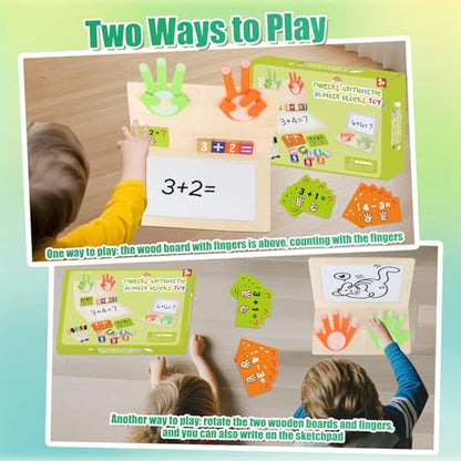 Number Blocks Toys for Kids Montessori Toys for 3 4 Years Old Learning Toys | Wooden Fingers Arithmetic Educational Math Manipulatives with Whiteboard 5-7 Boy Girl Preschool Activities Counting Game