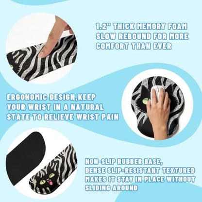 Black Cat Desk Mat Set Cartoon Zebra Large Mouse Pad with Wrist Rest 4-in-1 Desk Mat for Desktop Ergonomic Computer Desk Arm Wrist Anti-Slip Computer Ergonomic Mouse Pad Home Office Gaming - color: Black Cat Cartoon Zebra, size: 34.5" x 15.7"