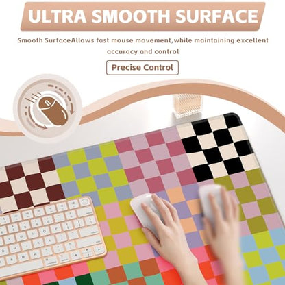 Baziabbo Checkered Desk Mat,XXL Extended Big Mouse Pad,Gaming Mousepad with Stitched Edge,Non-Slip Rubber Base Keyboard Desk Pad for Home Office Study Game - color: Checkerboard Retro