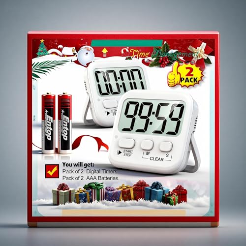 2 Pack Digital Timer for Kids Classroom Kitchen Timers for Cooking | w/ Battery, Easy to View, Alarm, Mute Mode, Count Down/Up, Magnetic, Kickstand, Hanging, Classroom Timer for Teacher Supplies - color: Pure White *2