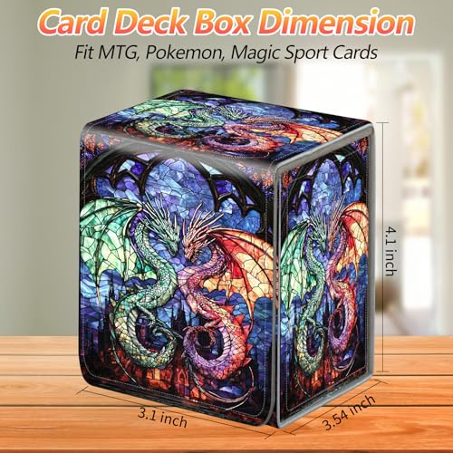 Card Deck Box, Card Storage Box Fits 100+ Single Sleeved Cards, Large Capacity PU Leather Card Storage Box with Strong Magnet for Magic Commander TCG/CCG, Castles And Dragons - color: Castles And Dragons