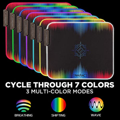 ENHANCE Small Mouse Pad with LED Lighting (13.3 X 10.8 inches) - Gaming Mouse Pad Desk Mat with 7 Color Options, 3 Lighting Effects, Smart Control Button, Non-Slip Rubber Grip - Multicolor - color: Multicolor and Black