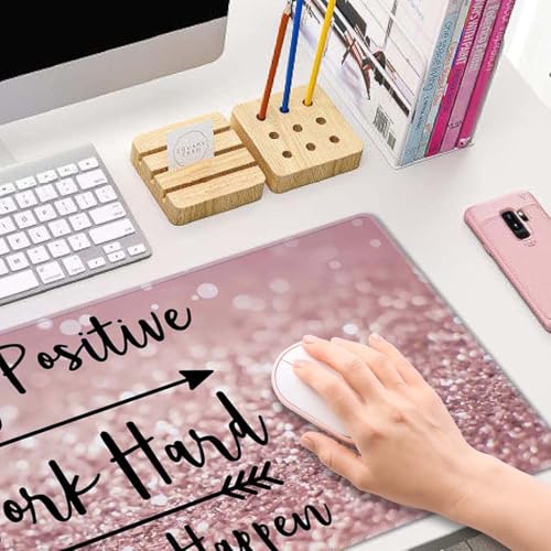 Inspirational Quotes Gaming Mouse Pad, Large Mouse Pads for Desk, Non-Slip Rubber Base Mousepad, Desk Pad with Stitched Edges, 31.5x11.8inch, Stay Positive Work Hard and Make It Happen - color: Stay Positive Work Hard and Make It Happen