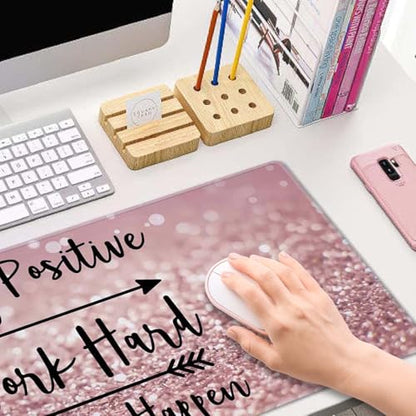 Inspirational Quotes Gaming Mouse Pad, Large Mouse Pads for Desk, Non-Slip Rubber Base Mousepad, Desk Pad with Stitched Edges, 31.5x11.8inch, Stay Positive Work Hard and Make It Happen - color: Stay Positive Work Hard and Make It Happen