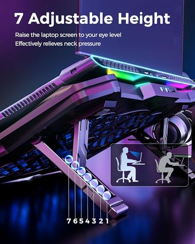 AICHESON Gaming Laptop Cooling Pad with 8 Fans, RGB Computer Stand for 15.6-17.3 Inch Notebook with 7 Height Slots, 2 USB Ports, AA3 - color: RGBLight
